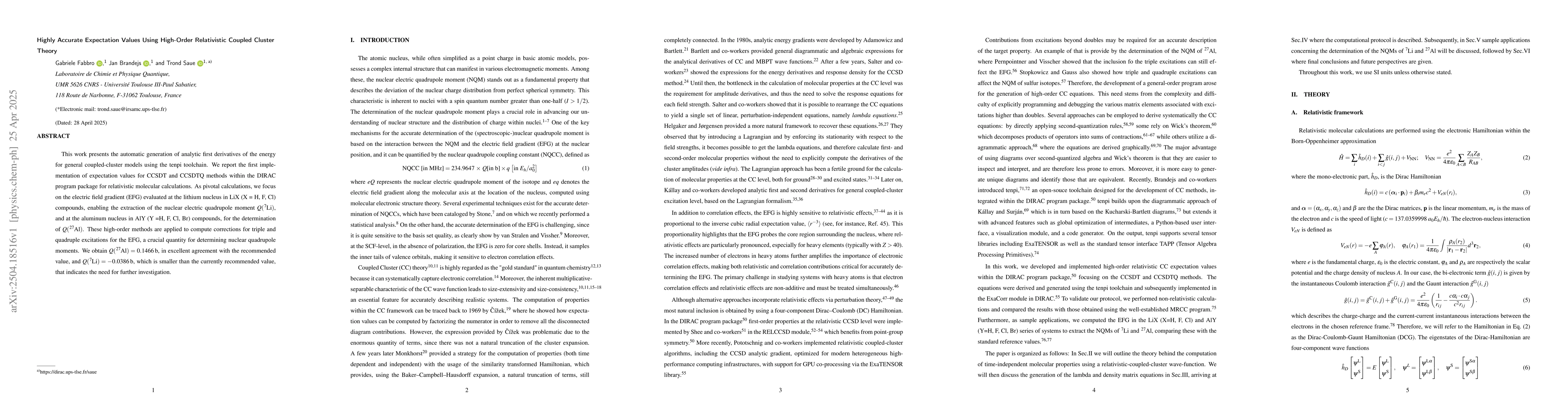Thumbnail for Highly Accurate Expectation Values Using High-Order Relativistic Coupled
  Cluster Theory