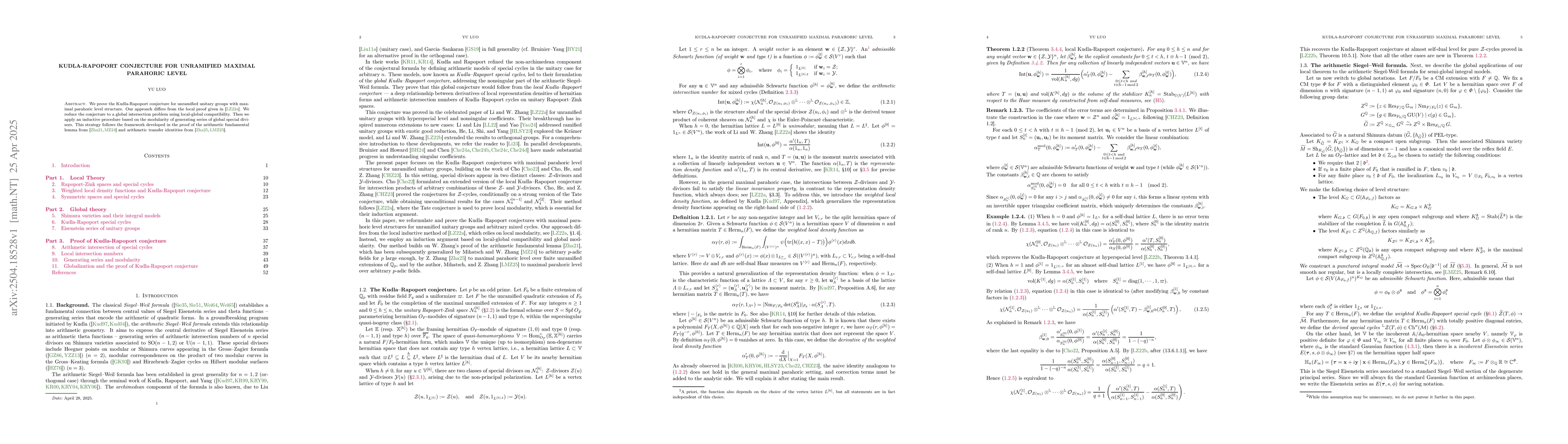 Thumbnail for Kudla-Rapoport conjecture for unramified maximal parahoric level