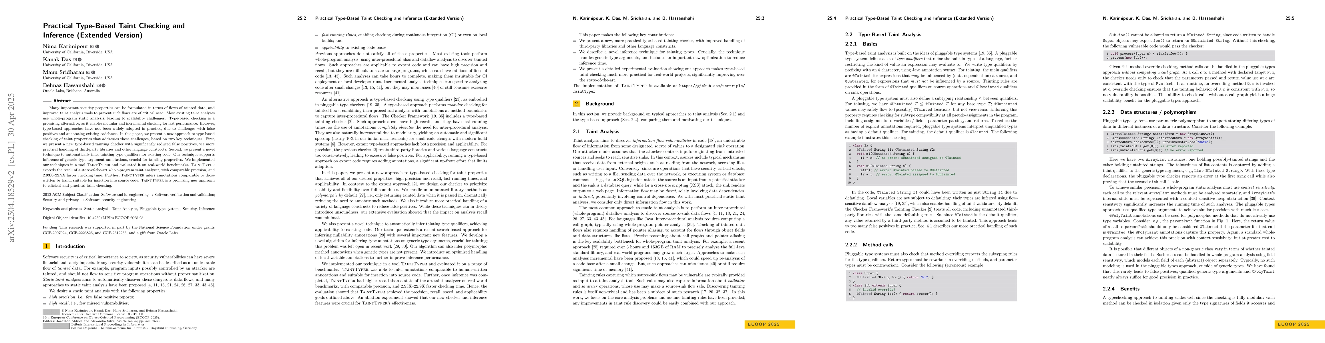 Thumbnail for Practical Type-Based Taint Checking and Inference (Extended Version)