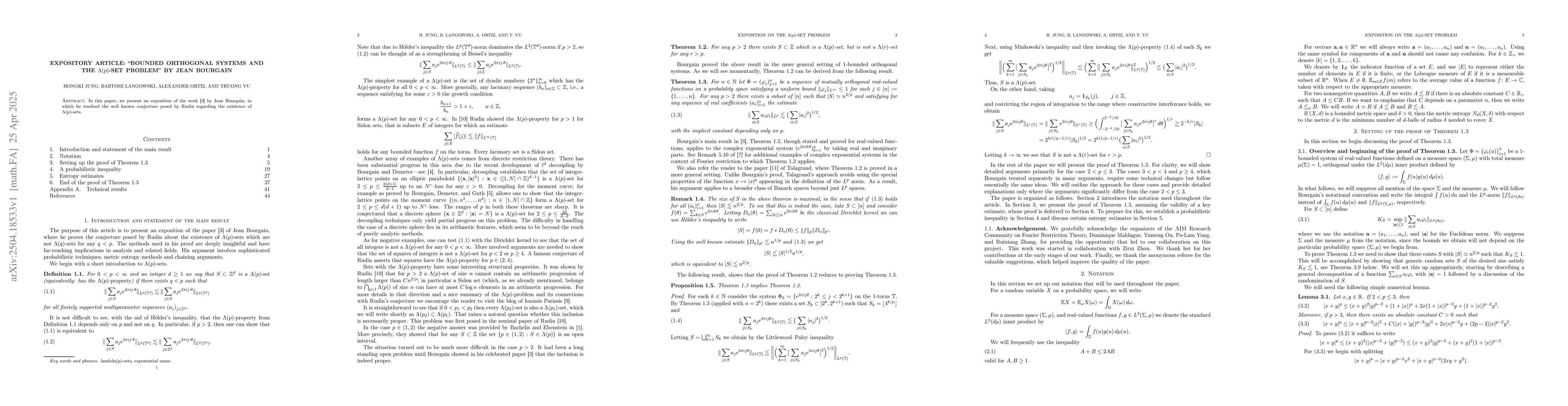 Thumbnail for Expository article: "Bounded orthogonal systems and the $Λ(p)$-set
  problem'' by Jean Bourgain