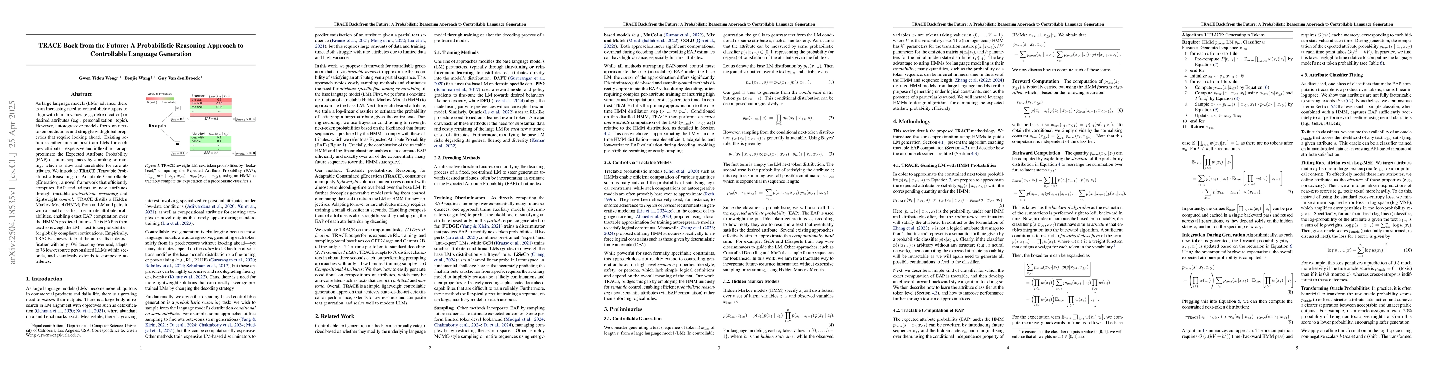 Thumbnail for TRACE Back from the Future: A Probabilistic Reasoning Approach to
  Controllable Language Generation