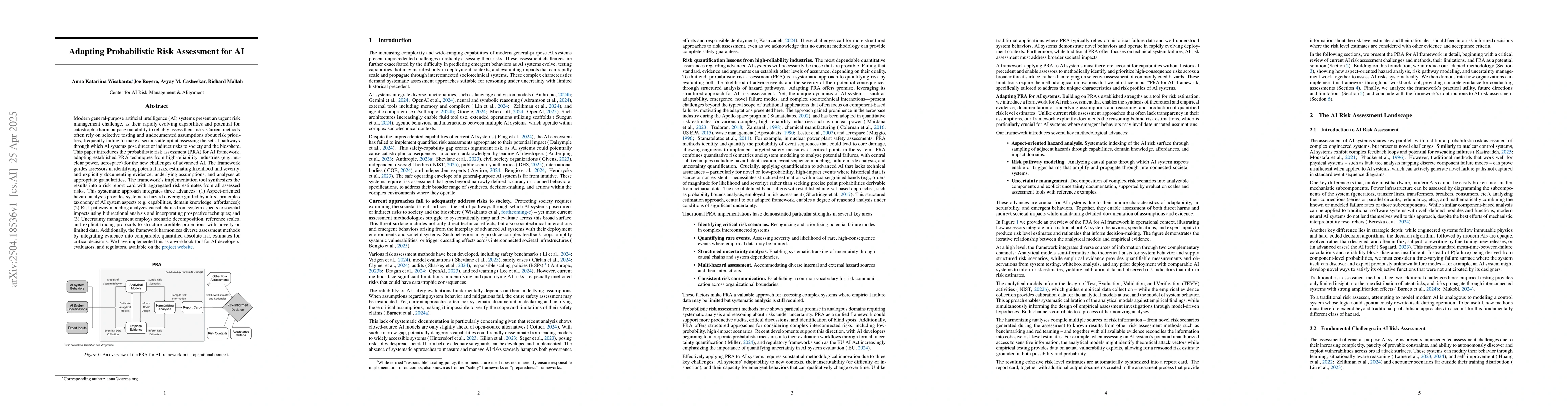 Thumbnail for Adapting Probabilistic Risk Assessment for AI