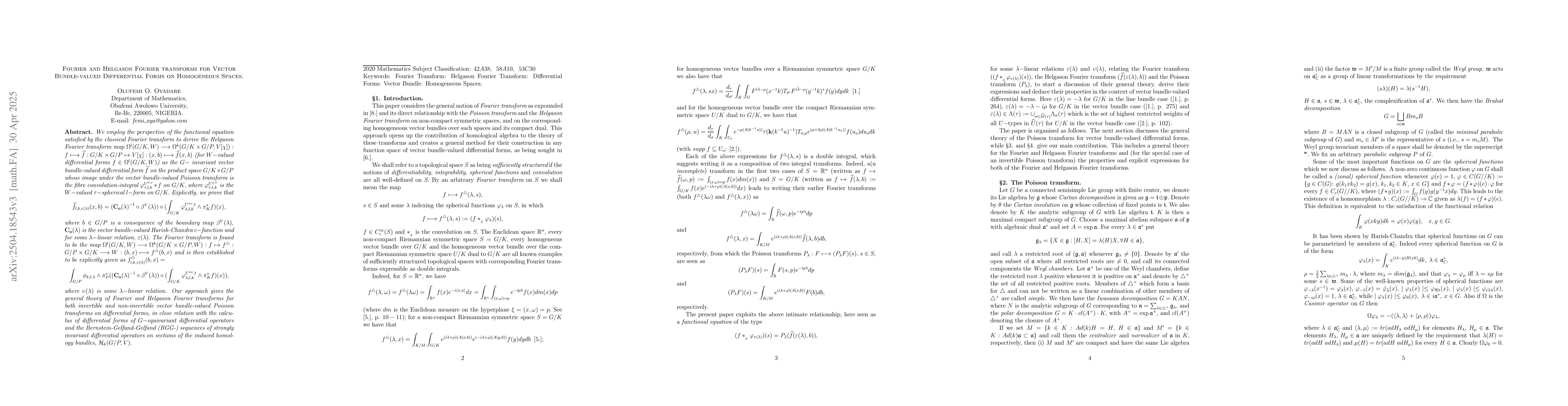 Thumbnail for Fourier and Helgason Fourier transforms for Vector Bundle-valued
  Differential Forms on Homogeneous Spaces