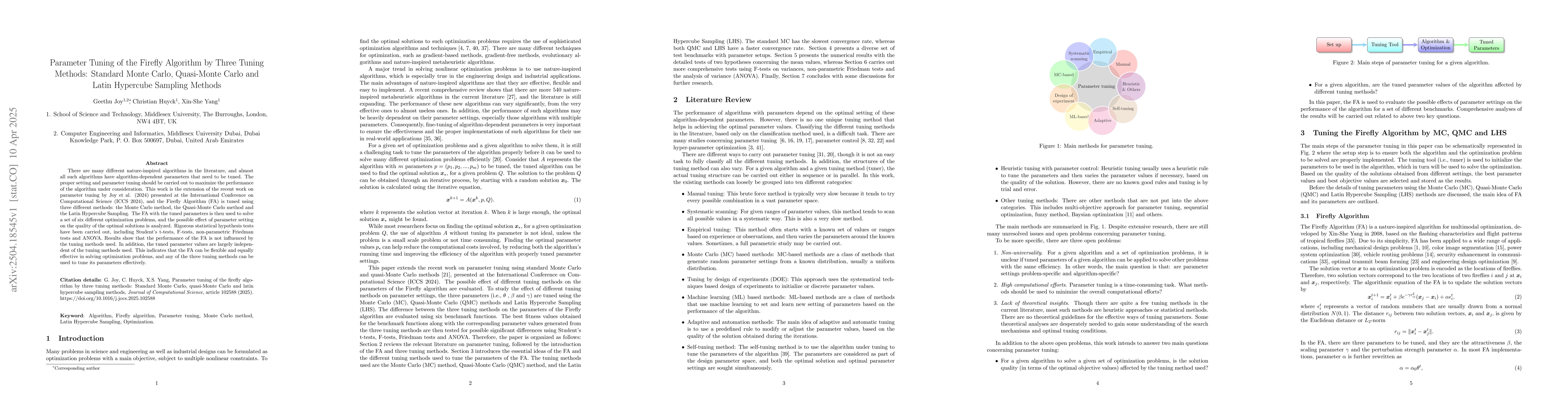 Thumbnail for Parameter Tuning of the Firefly Algorithm by Three Tuning Methods:
  Standard Monte Carlo, Quasi-Monte Carlo and Latin Hypercube Sampling Methods