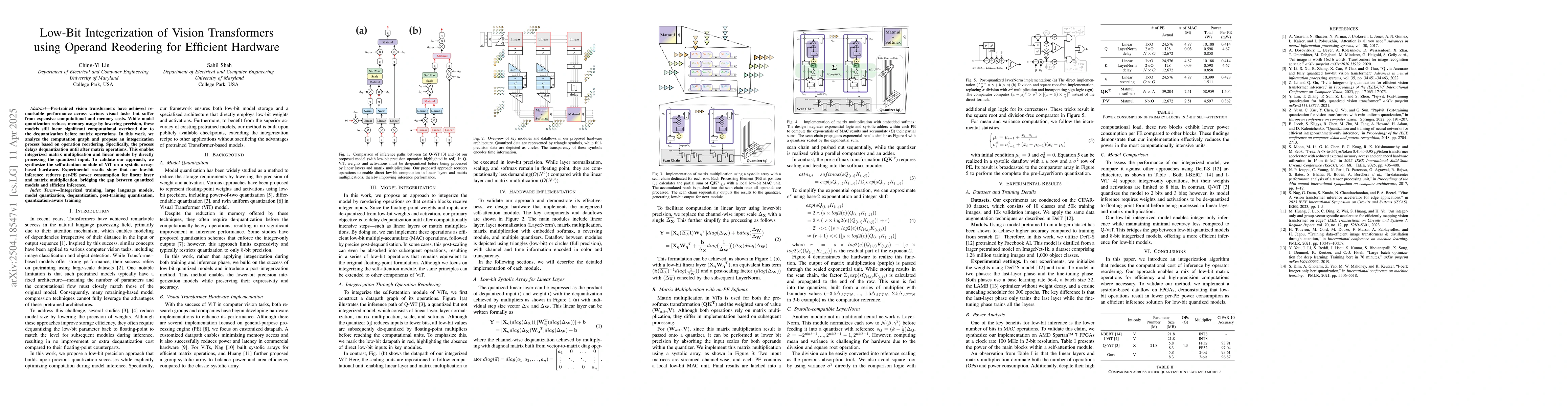 Thumbnail for Low-Bit Integerization of Vision Transformers using Operand Reodering
  for Efficient Hardware