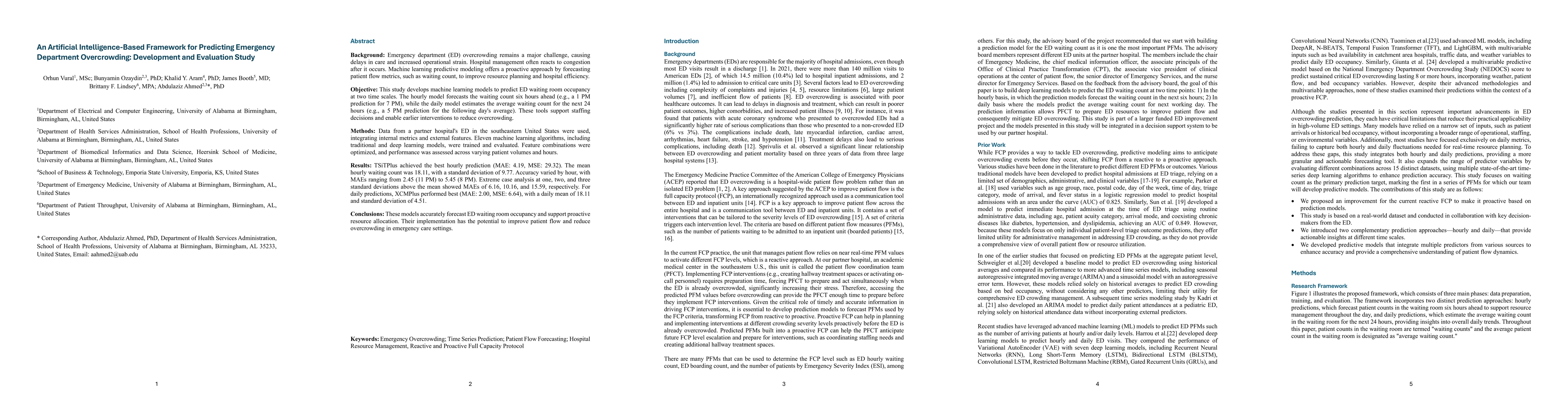 Thumbnail for An Artificial Intelligence-Based Framework for Predicting Emergency
  Department Overcrowding: Development and Evaluation Study