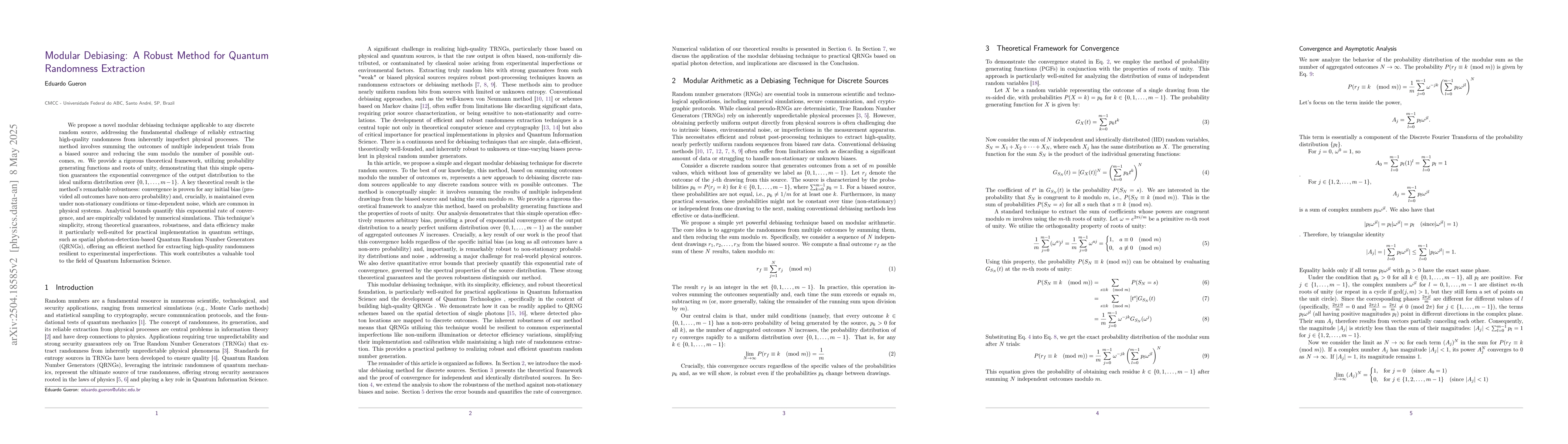 Thumbnail for Modular Debiasing for Discrete Sources and Quantum Randomness