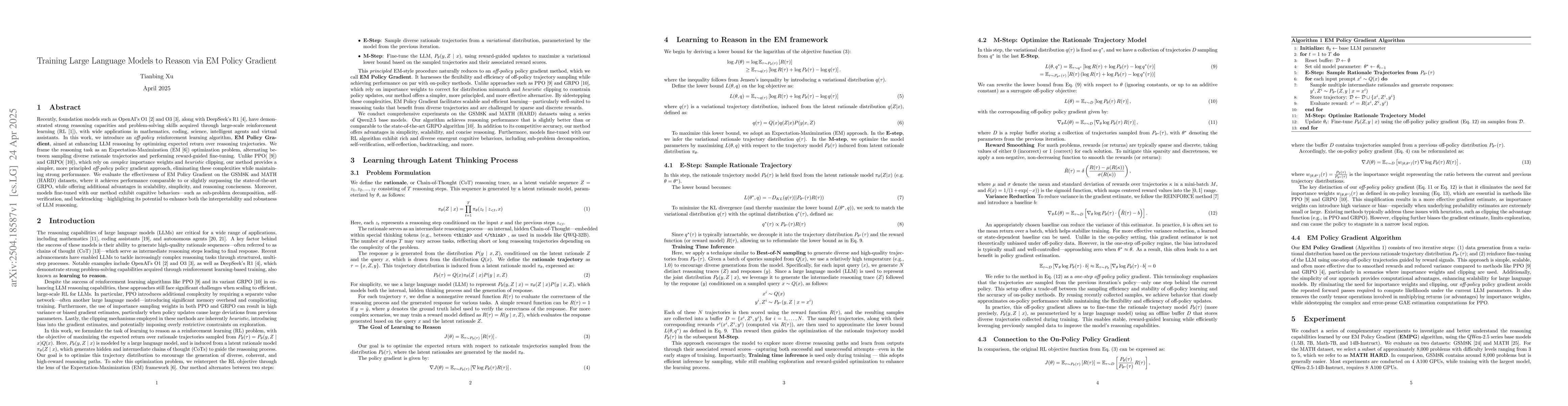 Thumbnail for Training Large Language Models to Reason via EM Policy Gradient
