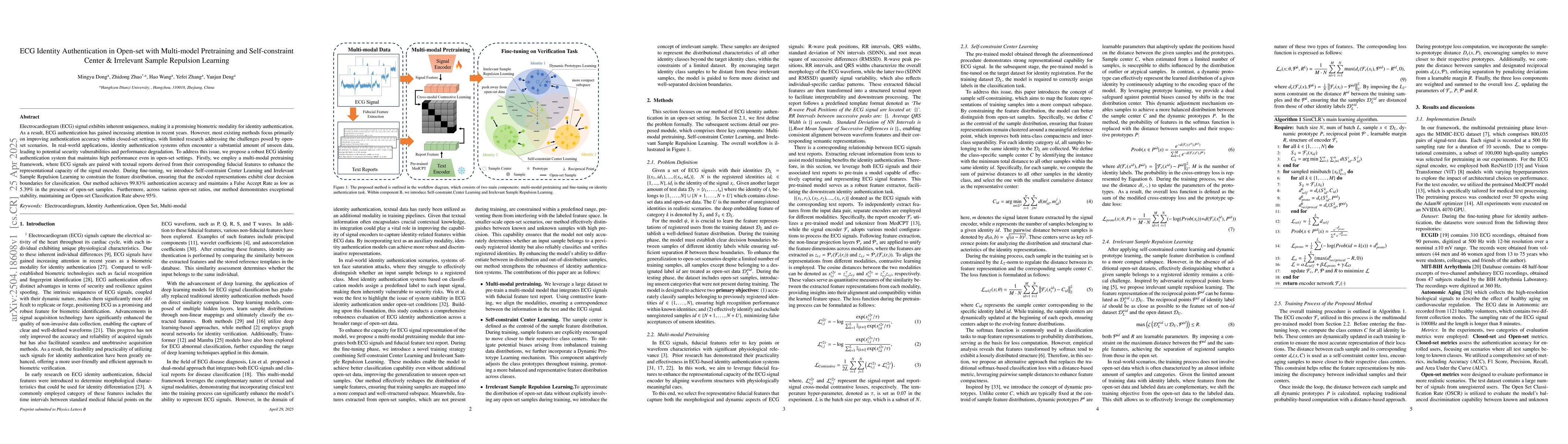 Thumbnail for ECG Identity Authentication in Open-set with Multi-model Pretraining and
  Self-constraint Center & Irrelevant Sample Repulsion Learning