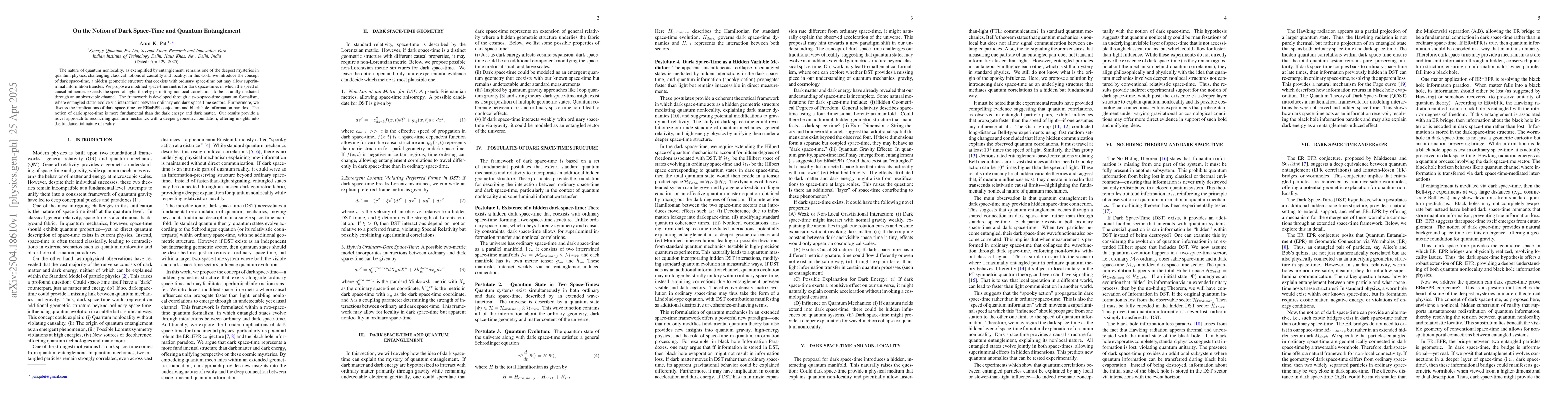 Thumbnail for On the Notion of Dark Space-Time and Quantum Entanglement