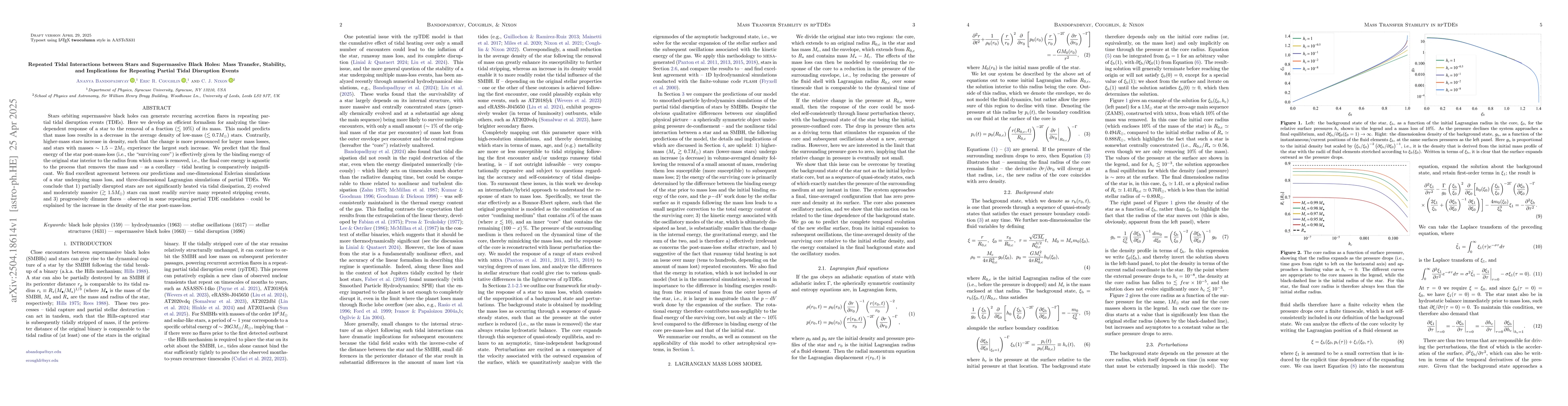 Thumbnail for Repeated Tidal Interactions between Stars and Supermassive Black Holes:
  Mass Transfer, Stability, and Implications for Repeating Partial Tidal
  Disruption Events