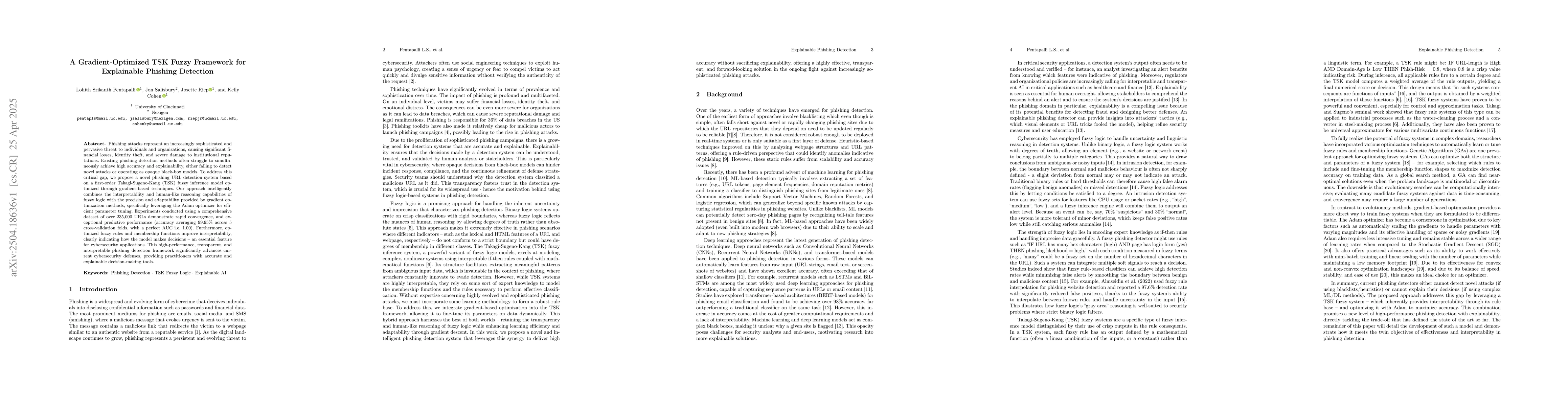 Thumbnail for A Gradient-Optimized TSK Fuzzy Framework for Explainable Phishing
  Detection