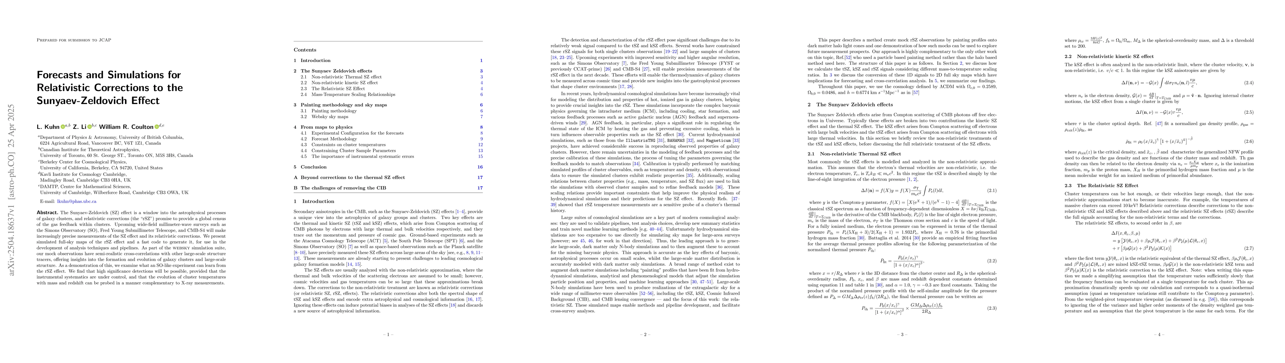 Thumbnail for Forecasts and Simulations for Relativistic Corrections to the
  Sunyaev-Zeldovich Effect