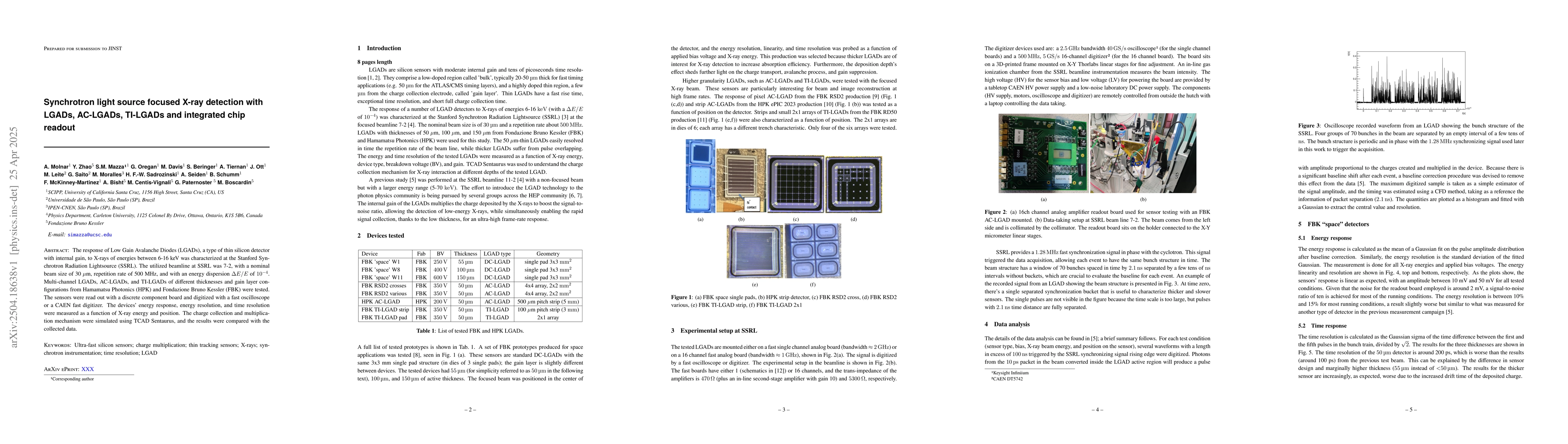 Thumbnail for Synchrotron light source focused X-ray detection with LGADs, AC-LGADs
  and TI-LGADs