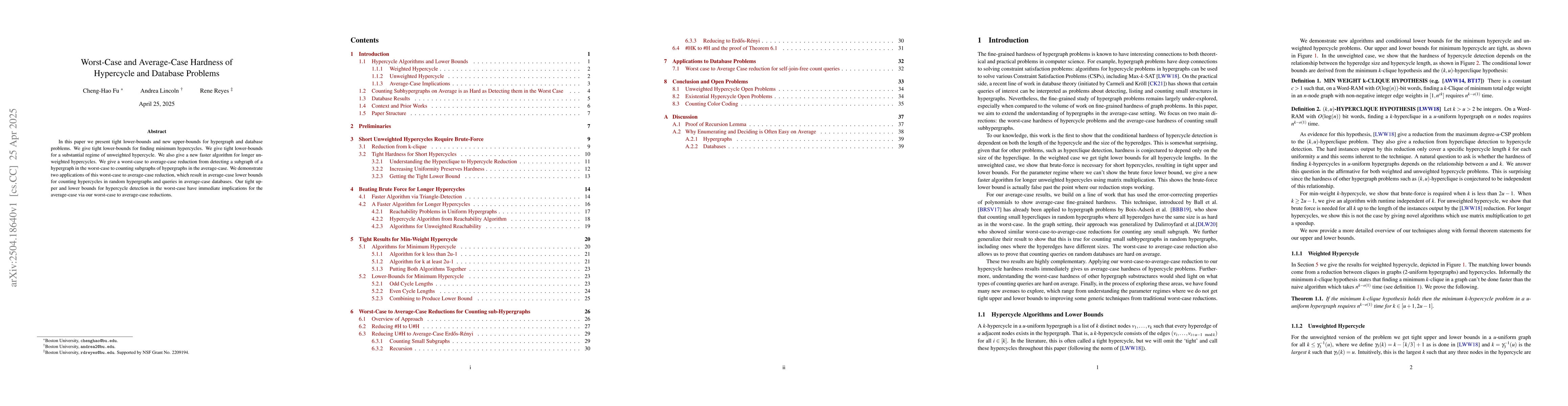 Thumbnail for Worst-Case and Average-Case Hardness of Hypercycle and Database Problems