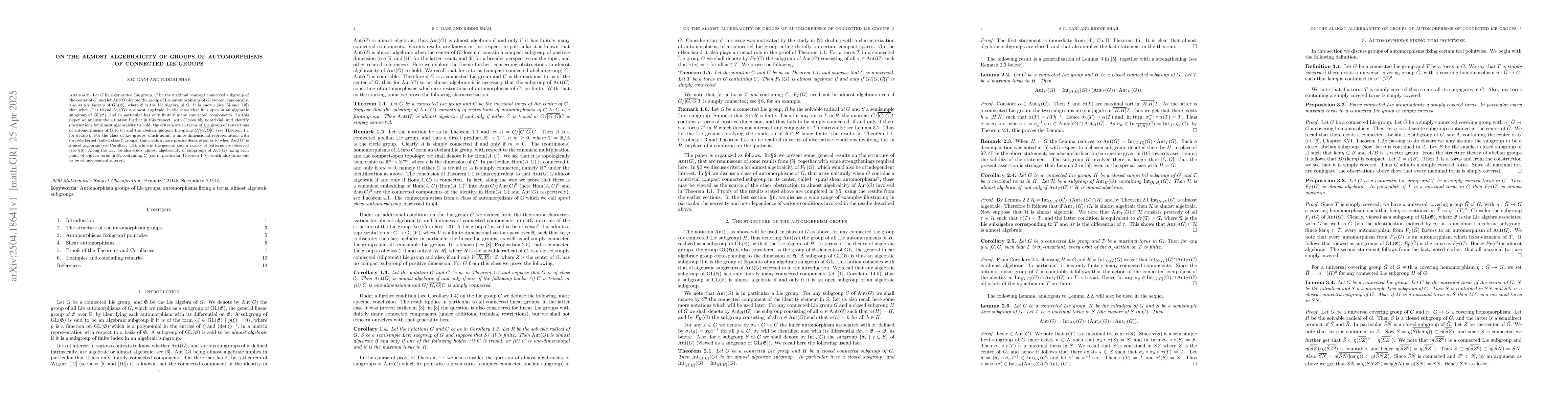 Thumbnail for On the almost algebraicity of groups of automorphisms of connected Lie
  groups