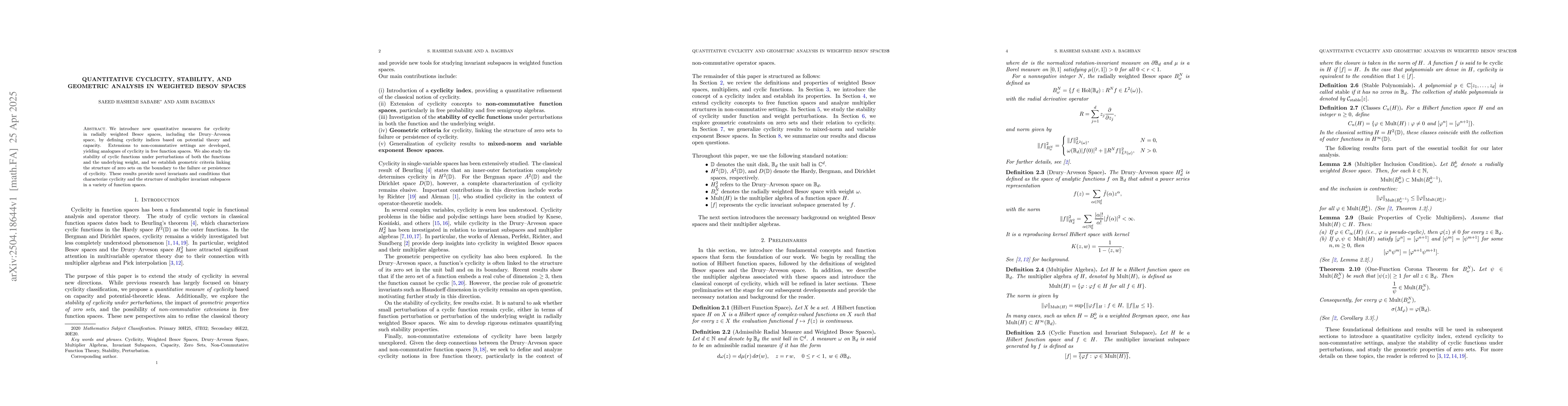 Thumbnail for Quantitative cyclicity, stability, and geometric analysis in weighted
  Besov spaces