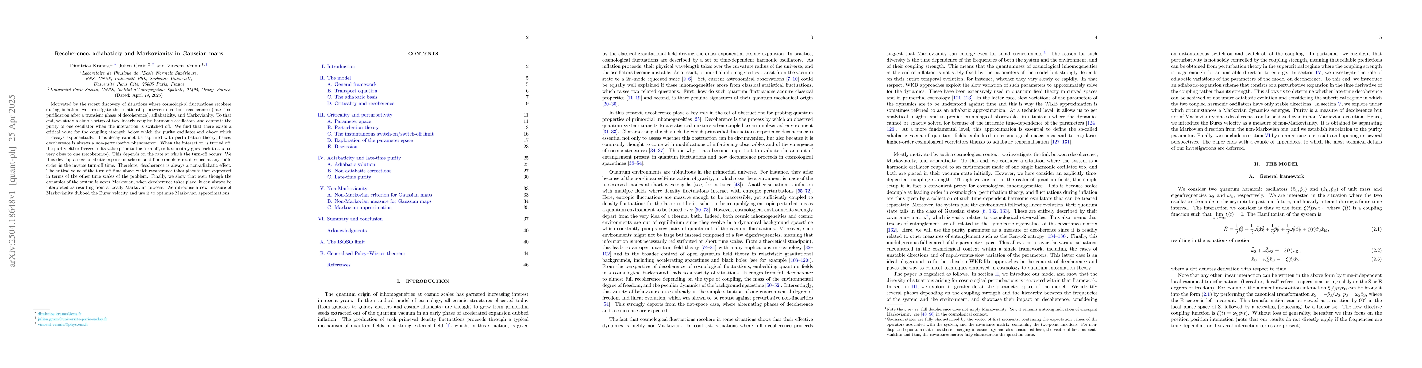 Thumbnail for Recoherence, adiabaticiy and Markovianity in Gaussian maps