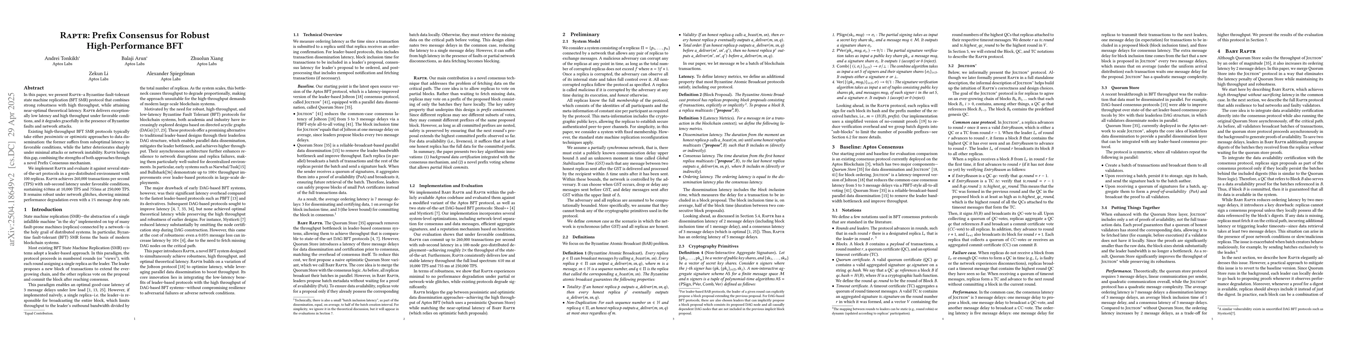 Thumbnail for Raptr: Prefix Consensus for Robust High-Performance BFT