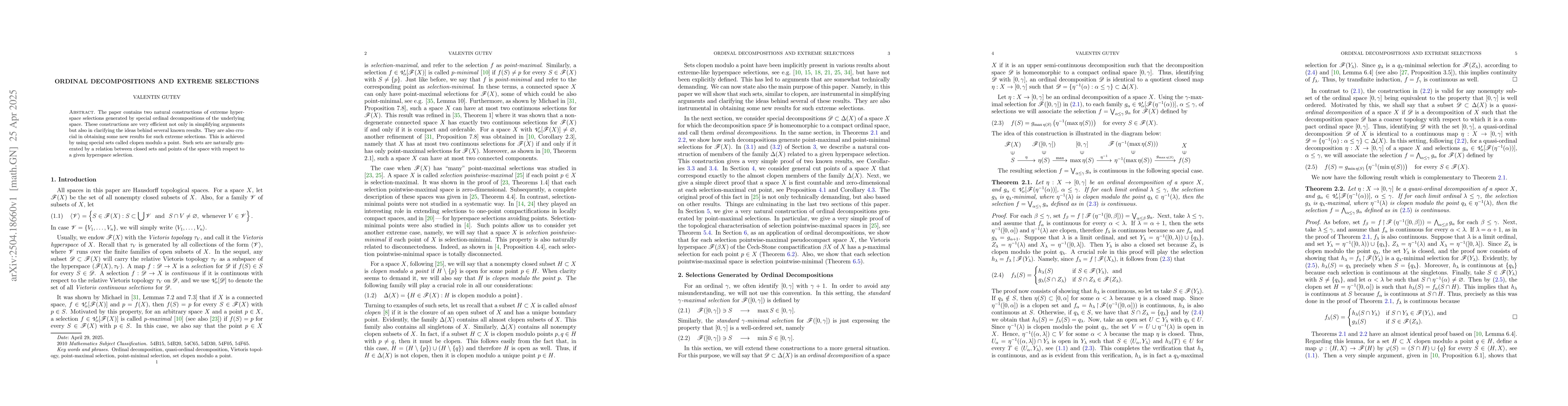 Thumbnail for Ordinal Decompositions and Extreme Selections