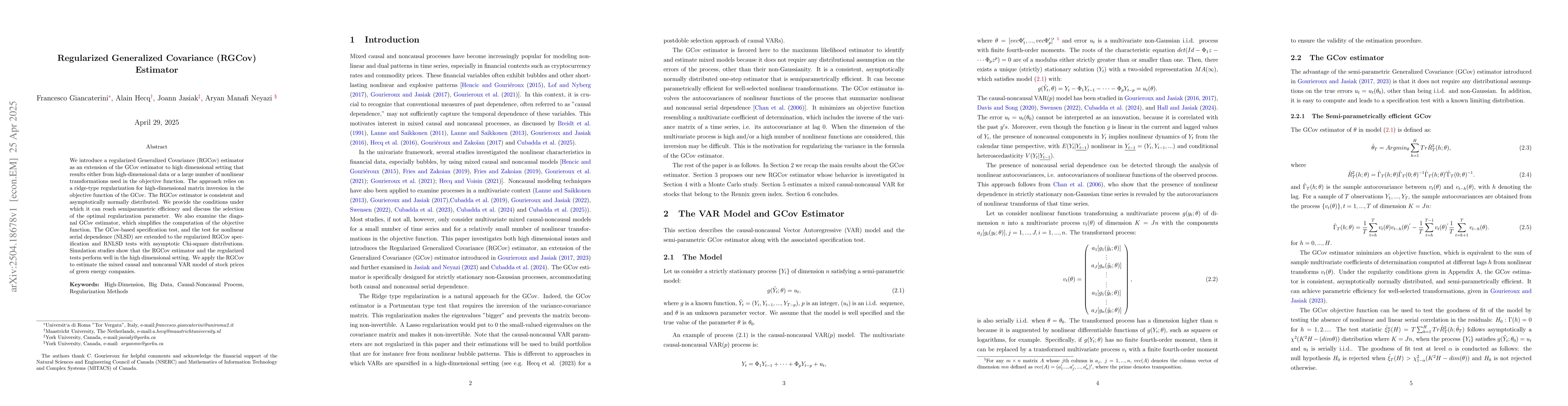 Thumbnail for Regularized Generalized Covariance (RGCov) Estimator