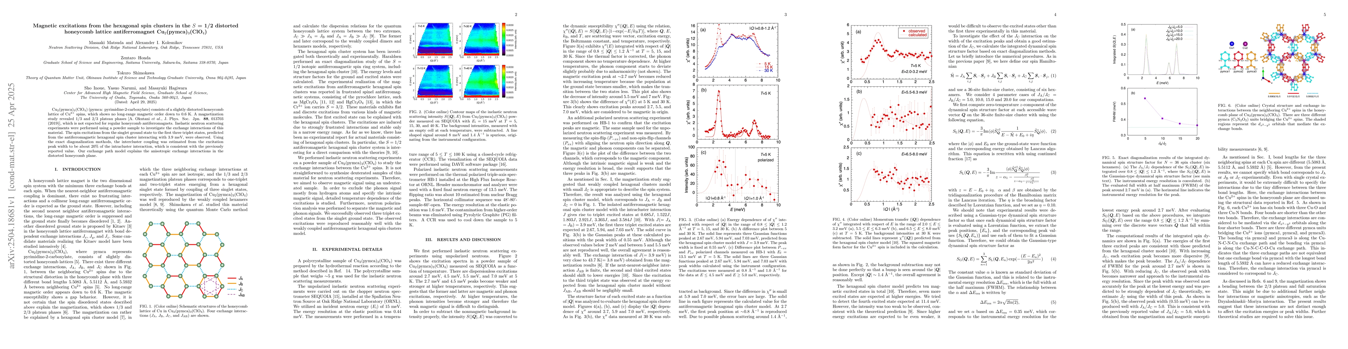 Thumbnail for Magnetic excitations from the hexagonal spin clusters in the S = 1/2
  distorted honeycomb lattice antiferromagnet Cu2(pymca)3(ClO4)