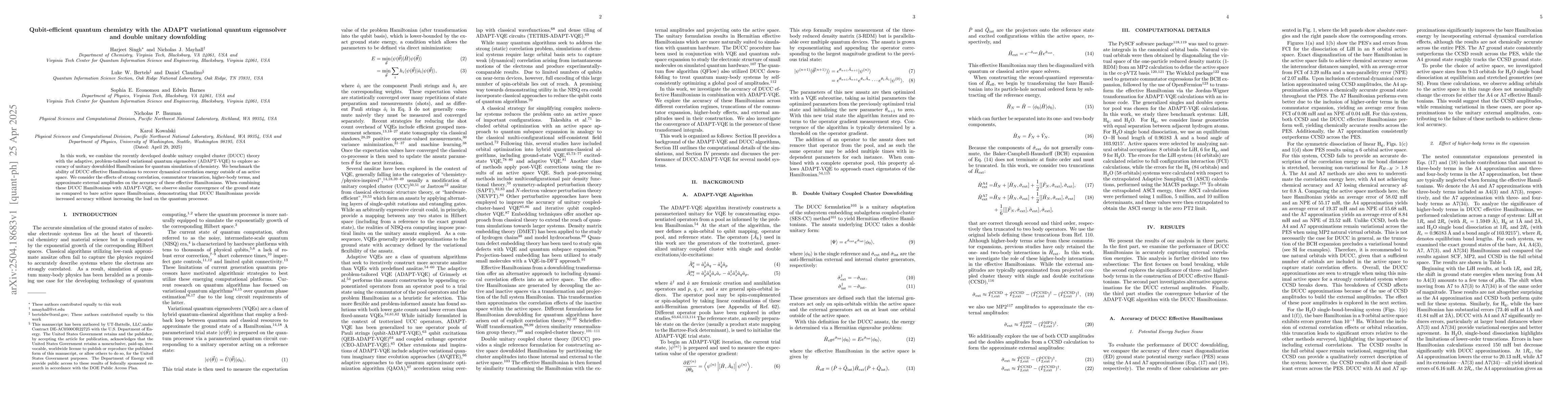 Thumbnail for Qubit-efficient quantum chemistry with the ADAPT variational quantum
  eigensolver and double unitary downfolding