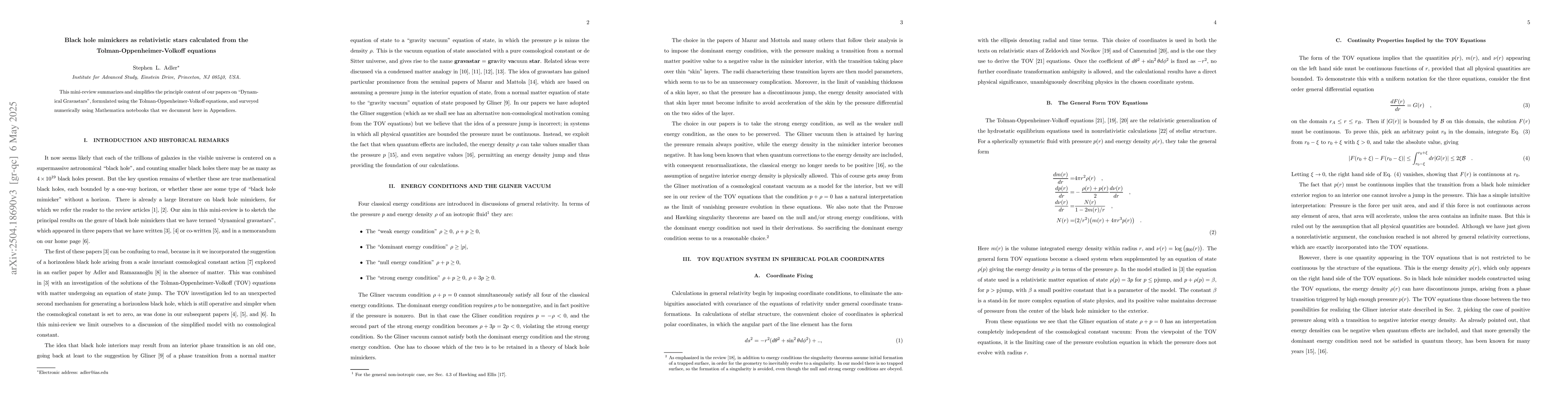 Thumbnail for Black hole mimickers as relativistic stars calculated from the
  Tolman-Oppenheimer-Volkoff equations