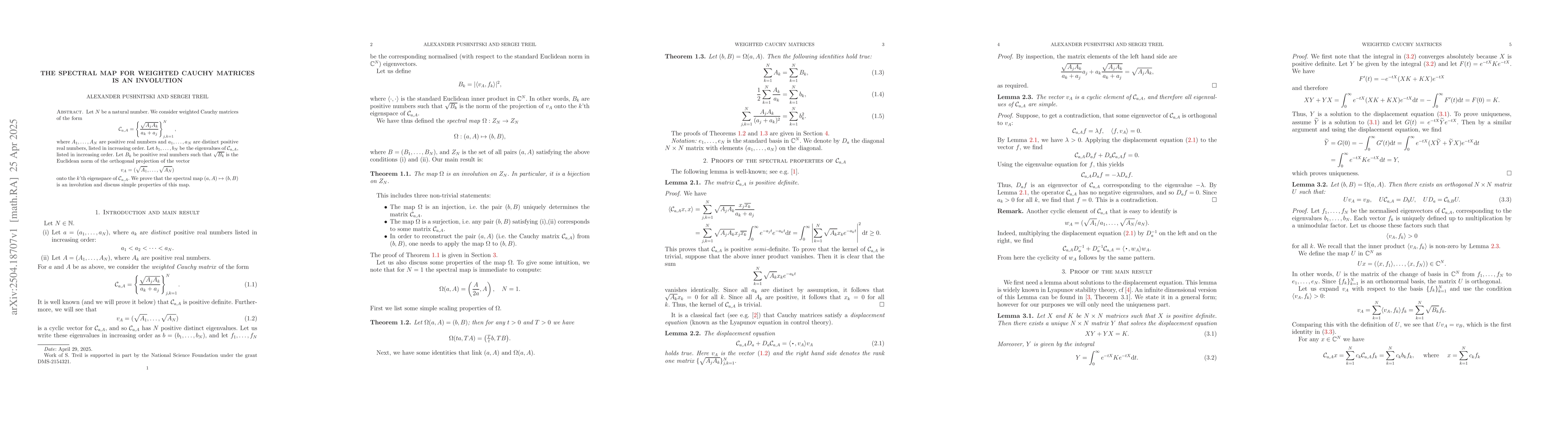 Thumbnail for The spectral map for weighted Cauchy matrices is an involution