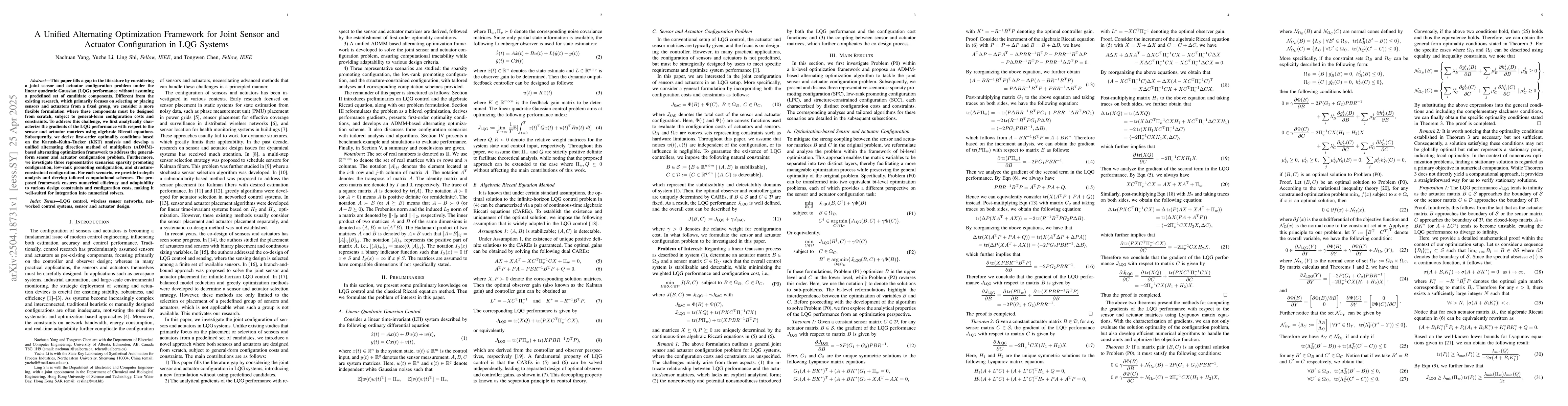 Thumbnail for A Unified Alternating Optimization Framework for Joint Sensor and
  Actuator Configuration in LQG Systems