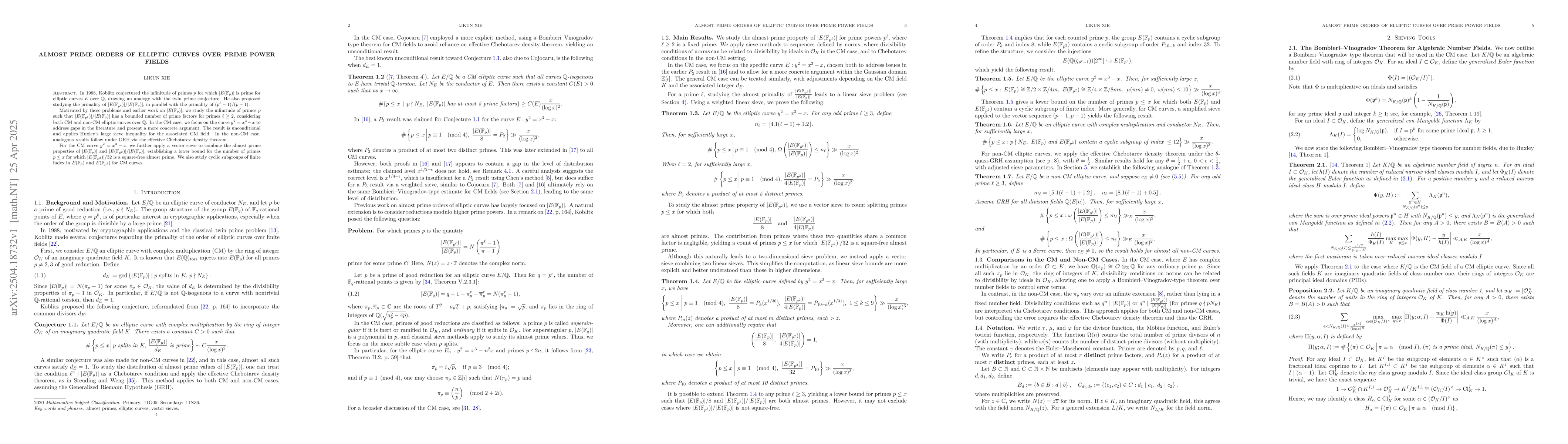Thumbnail for Almost Prime Orders of Elliptic Curves Over Prime Power Fields