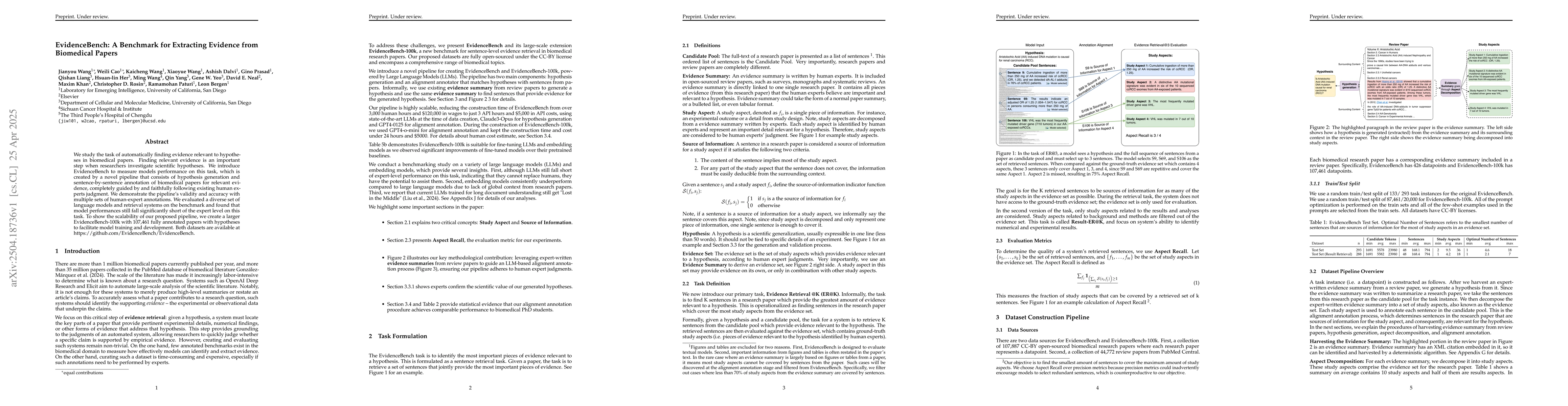 Thumbnail for EvidenceBench: A Benchmark for Extracting Evidence from Biomedical
  Papers