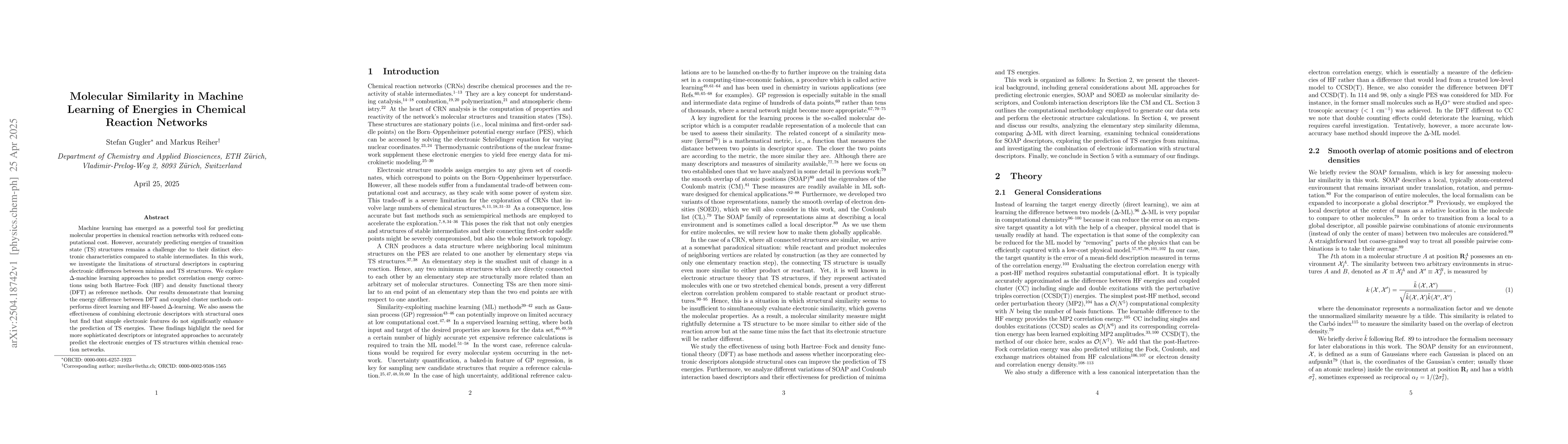 Thumbnail for Molecular Similarity in Machine Learning of Energies in Chemical
  Reaction Networks