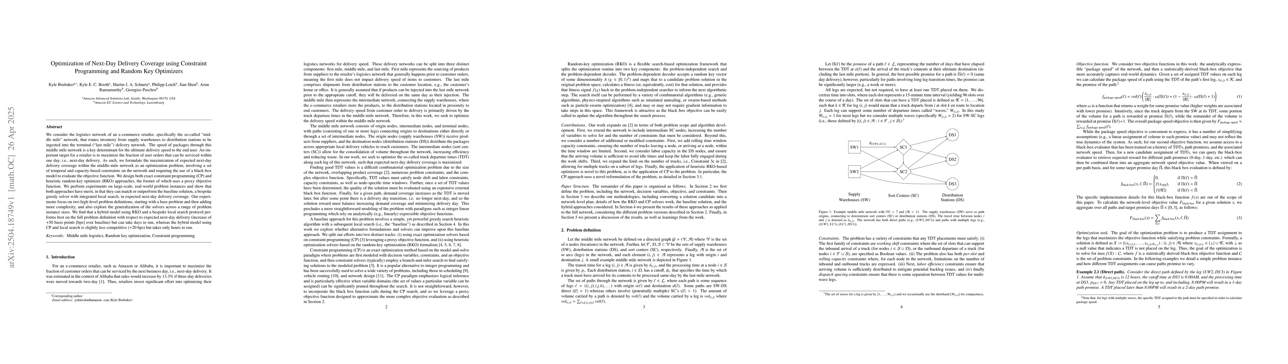 Thumbnail for Optimization of Next-Day Delivery Coverage using Constraint Programming
  and Random Key Optimizers