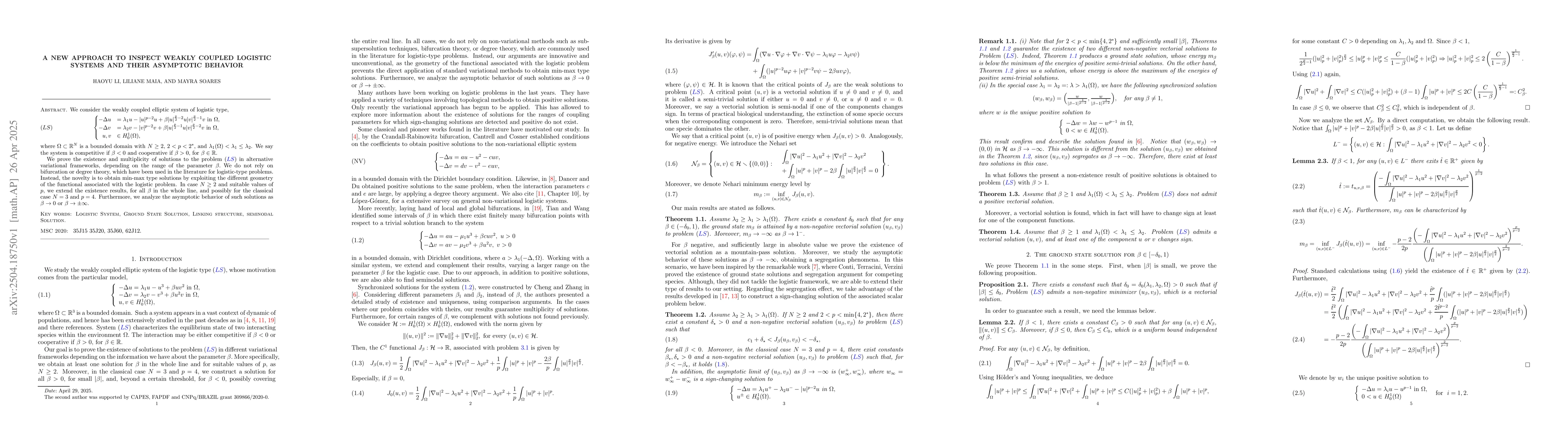 Thumbnail for A New Approach to Inspect Weakly Coupled Logistic Systems and their
  Asymptotic Behavior