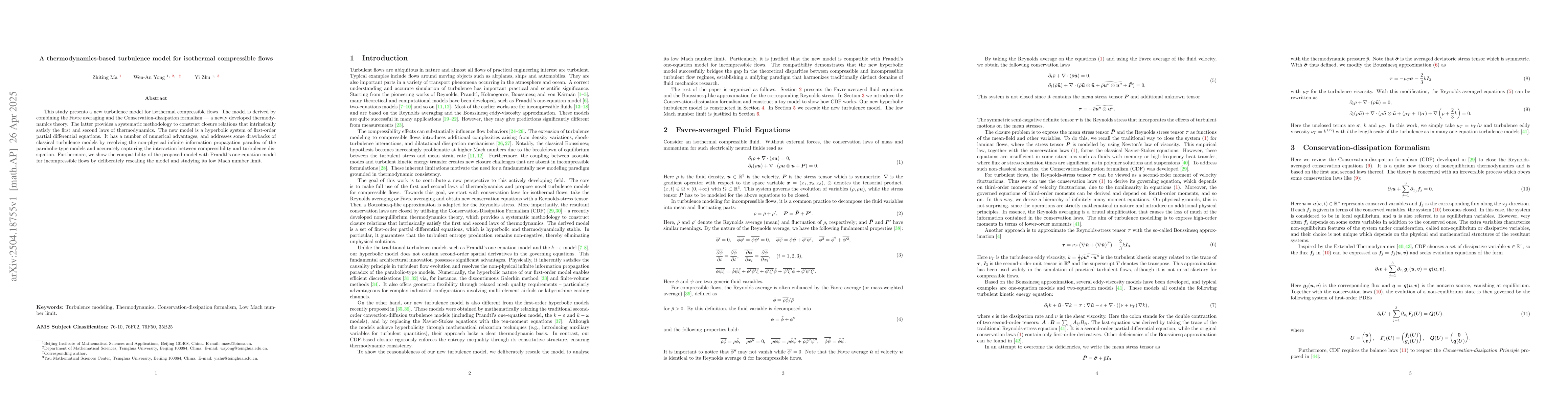 Thumbnail for A thermodynamics-based turbulence model for isothermal compressible
  flows