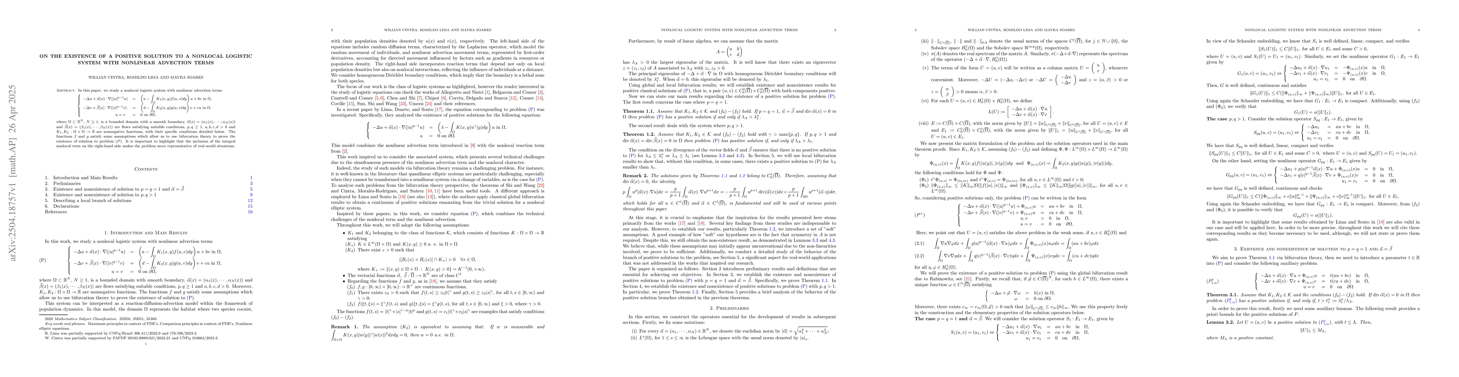 Thumbnail for On the existence of a positive solution to a nonlocal logistic system
  with nonlinear advection terms