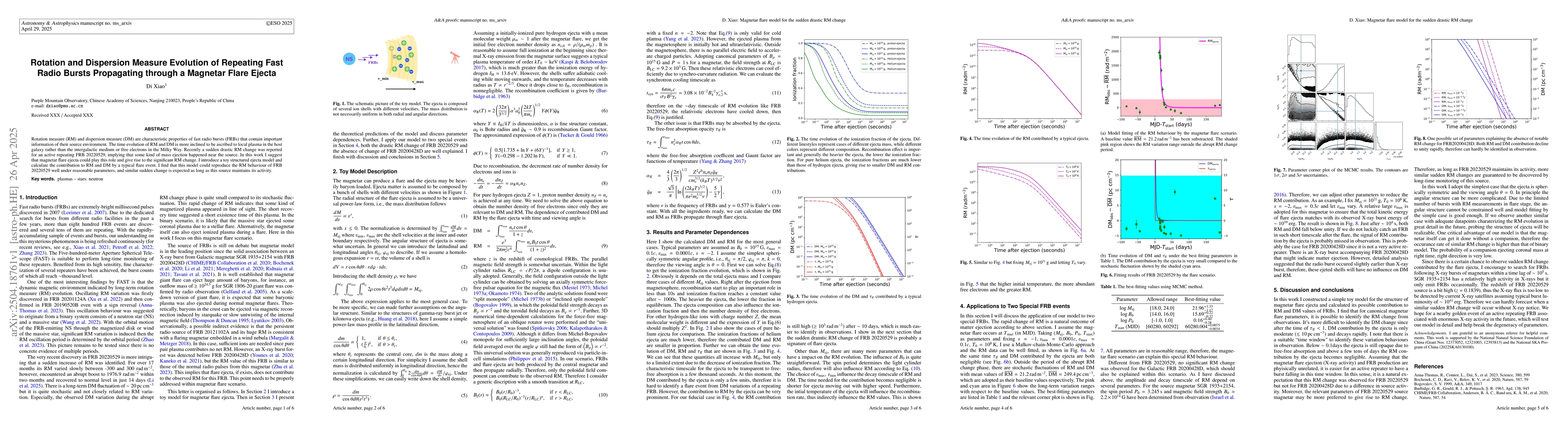 Thumbnail for Rotation and Dispersion Measure Evolution of Repeating Fast Radio Bursts
  Propagating through a Magnetar Flare Ejecta