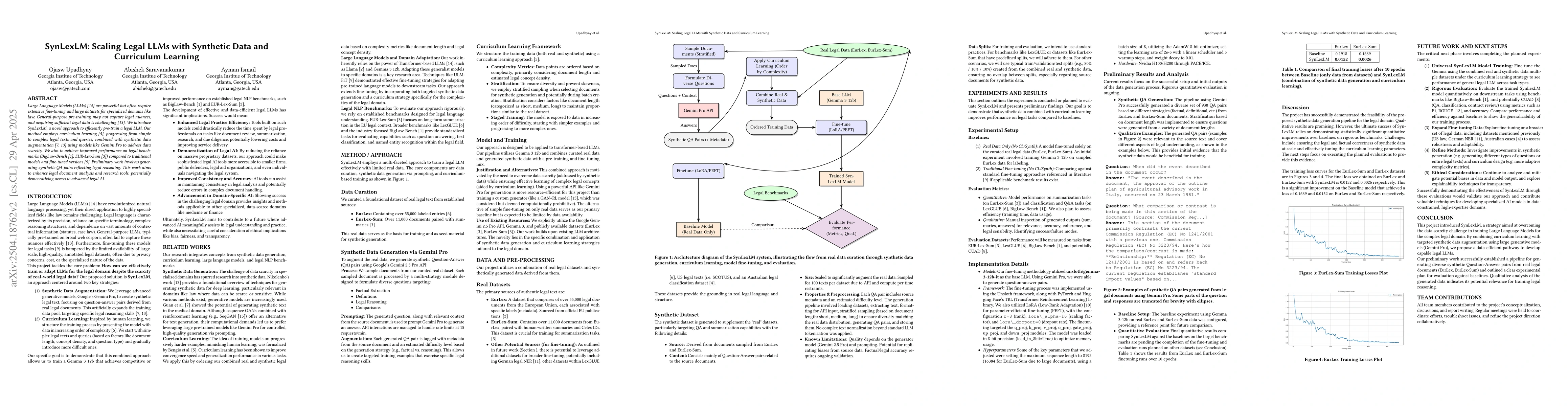 Thumbnail for SynLexLM: Scaling Legal LLMs with Synthetic Data and Curriculum Learning