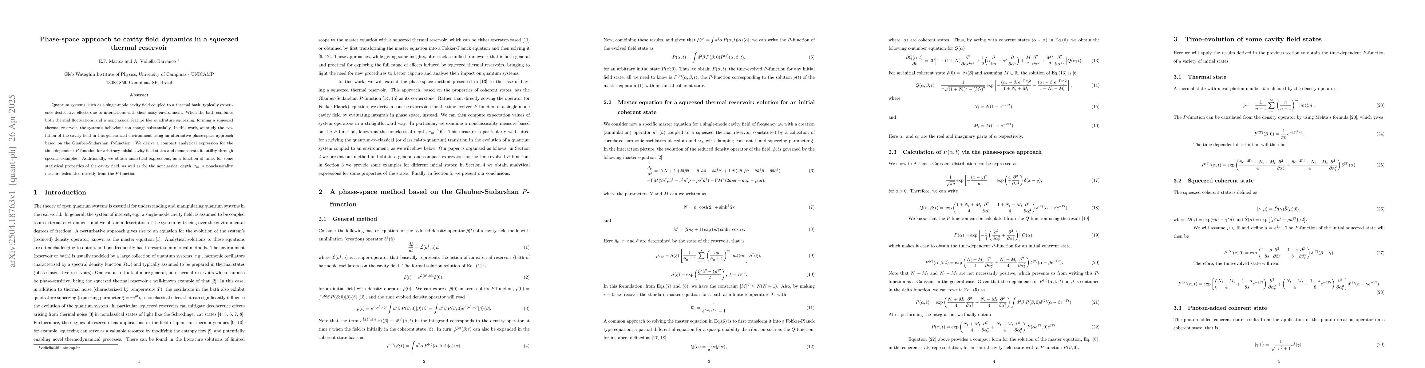 Thumbnail for Phase-space approach to cavity field dynamics in a squeezed thermal
  reservoir