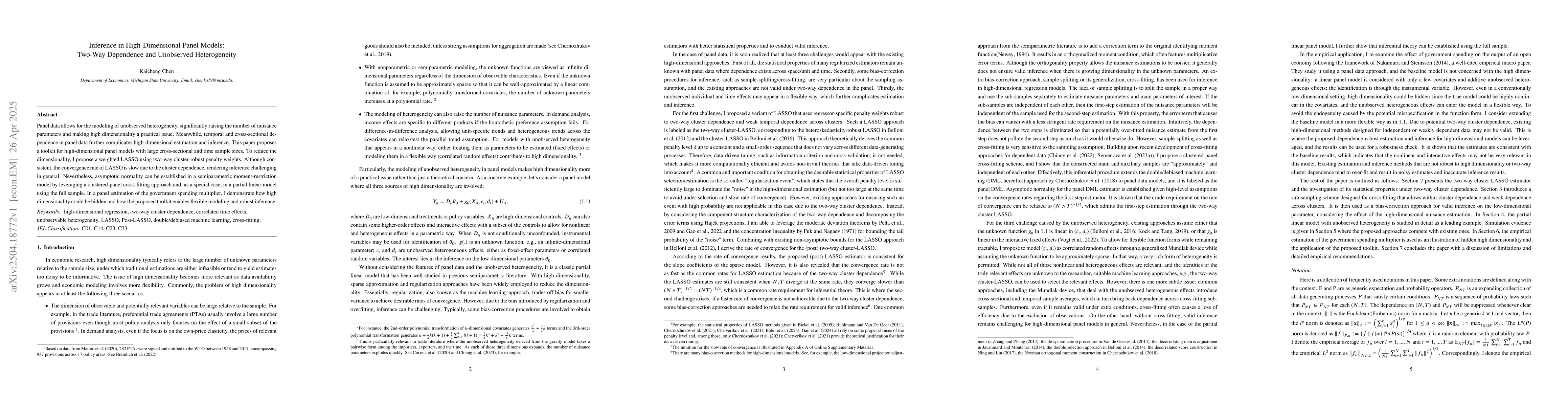 Thumbnail for Inference in High-Dimensional Panel Models: Two-Way Dependence and
  Unobserved Heterogeneity