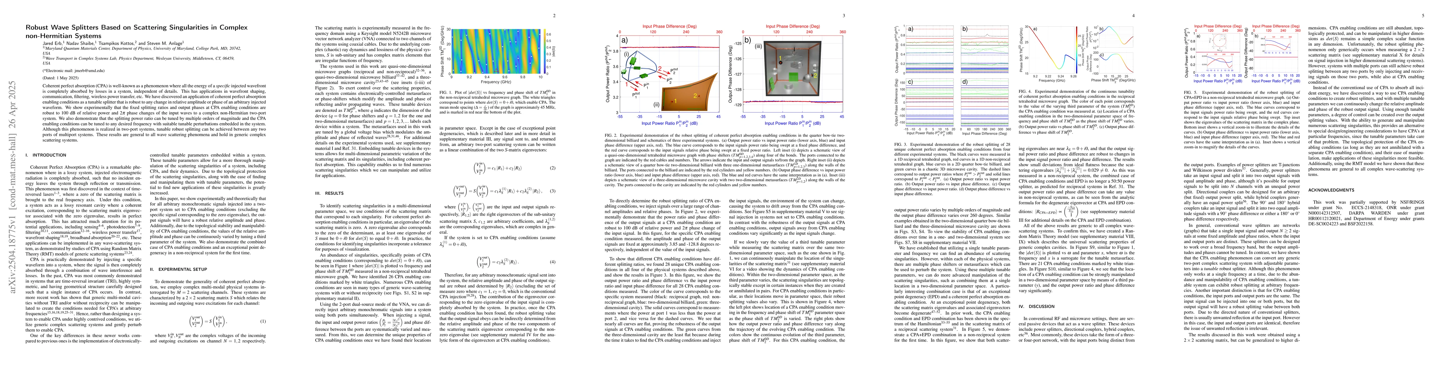 Thumbnail for Robust Wave Splitters Based on Scattering Singularities in Complex
  non-Hermitian Systems