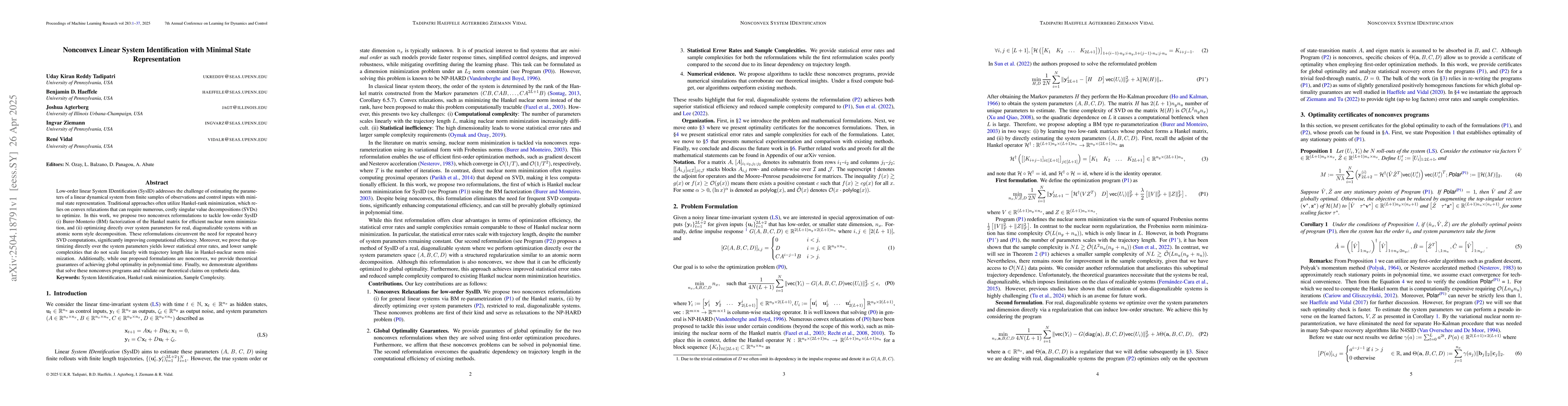 Thumbnail for Nonconvex Linear System Identification with Minimal State Representation
