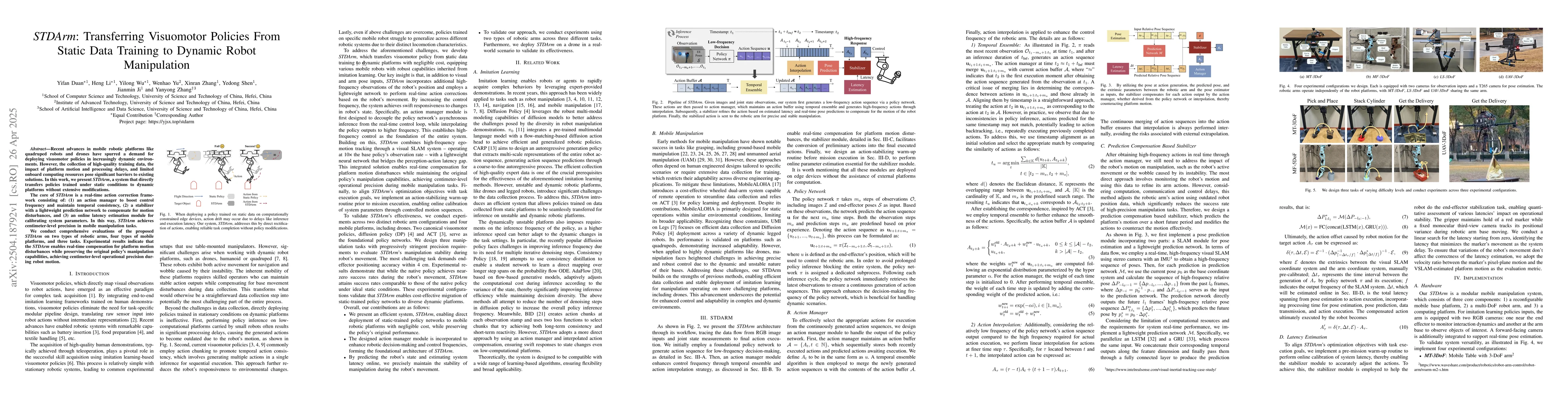 Thumbnail for STDArm: Transferring Visuomotor Policies From Static Data Training to
  Dynamic Robot Manipulation