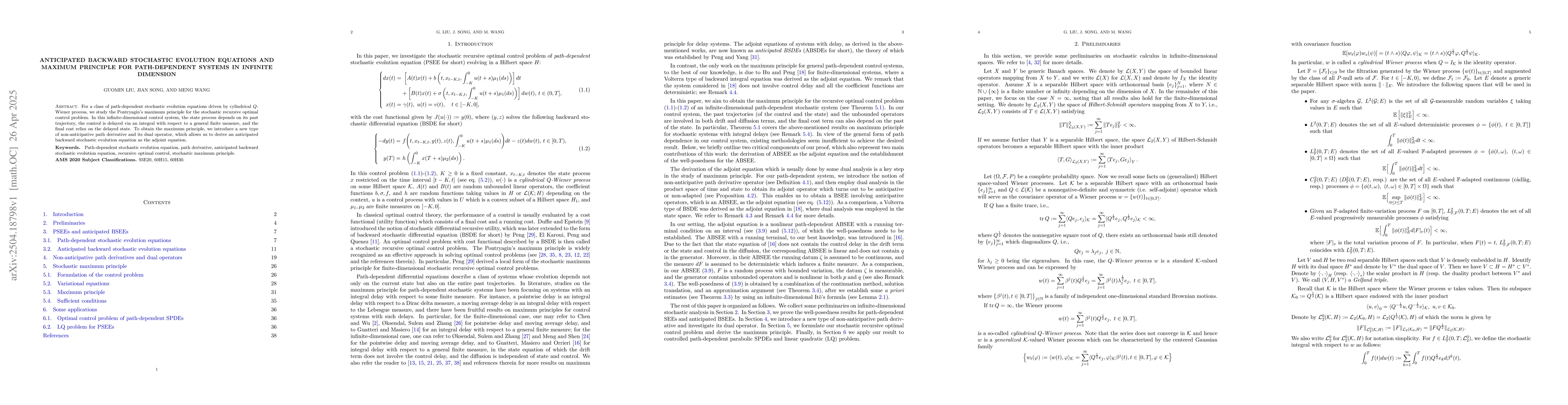 Thumbnail for Anticipated backward stochastic evolution equations and maximum
  principle for path-dependent systems in infinite dimension