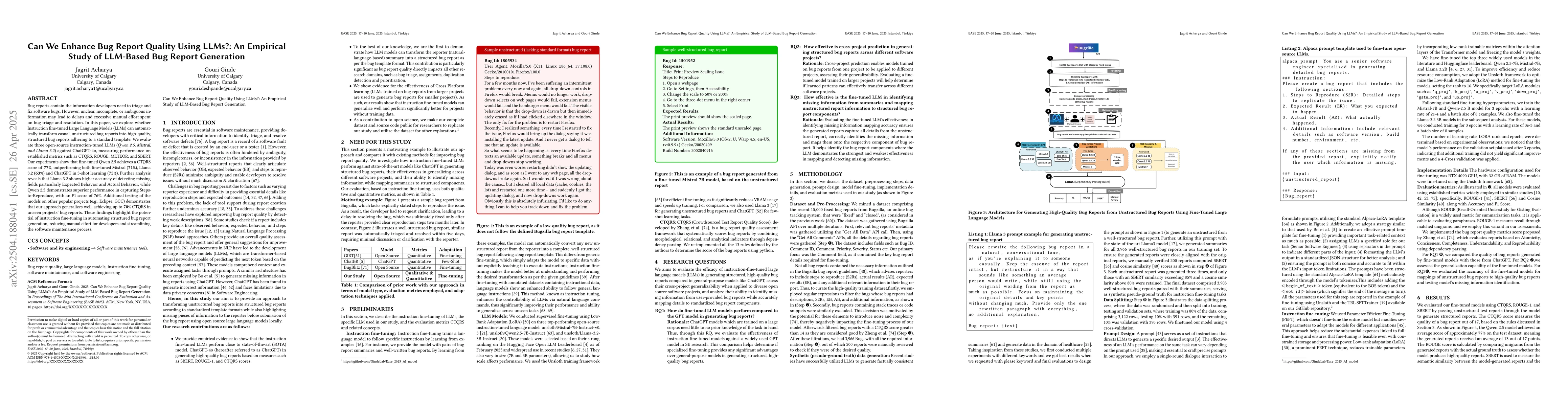 Thumbnail for Can We Enhance Bug Report Quality Using LLMs?: An Empirical Study of
  LLM-Based Bug Report Generation