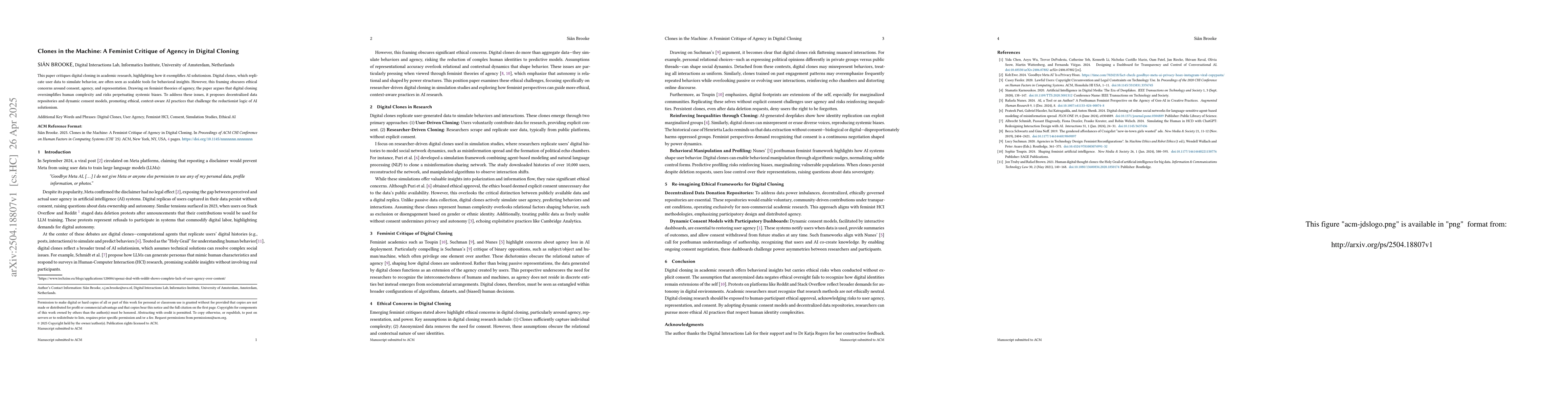Thumbnail for Clones in the Machine: A Feminist Critique of Agency in Digital Cloning