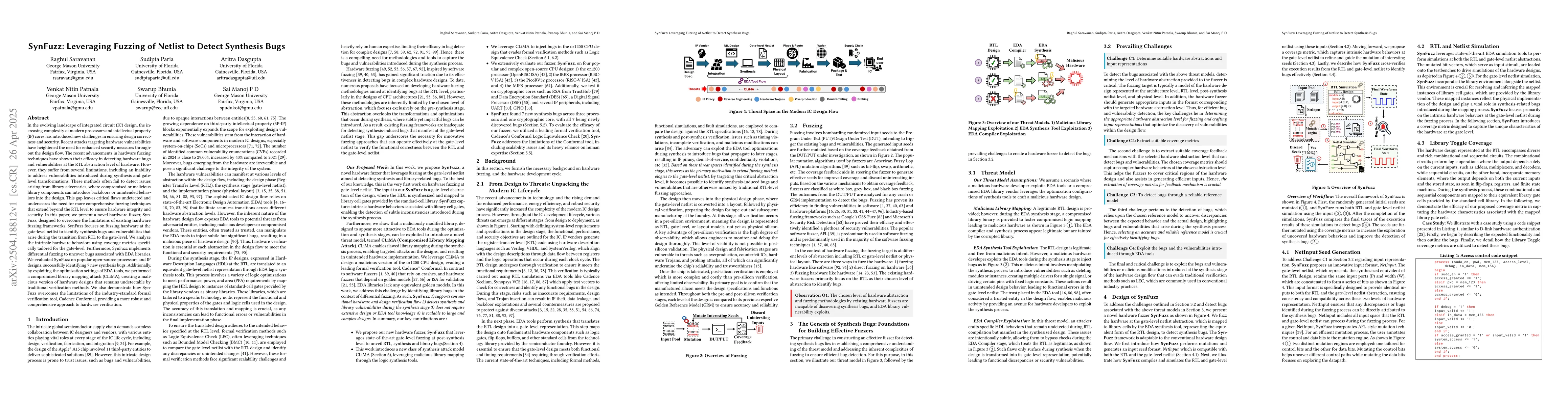 Thumbnail for SynFuzz: Leveraging Fuzzing of Netlist to Detect Synthesis Bugs