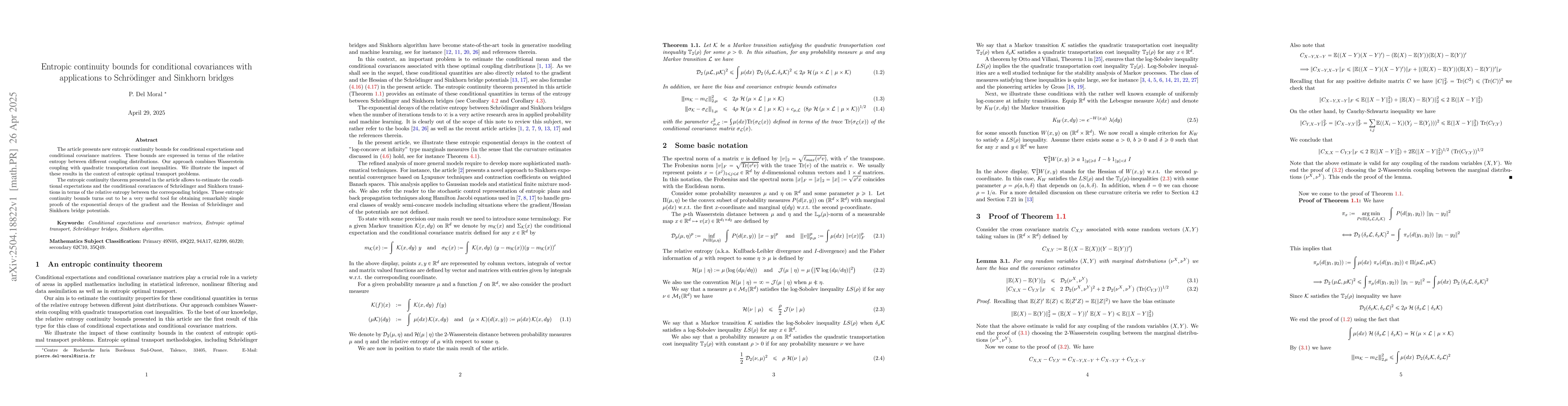 Thumbnail for Entropic continuity bounds for conditional covariances with applications
  to Schr\" odinger and Sinkhorn bridges