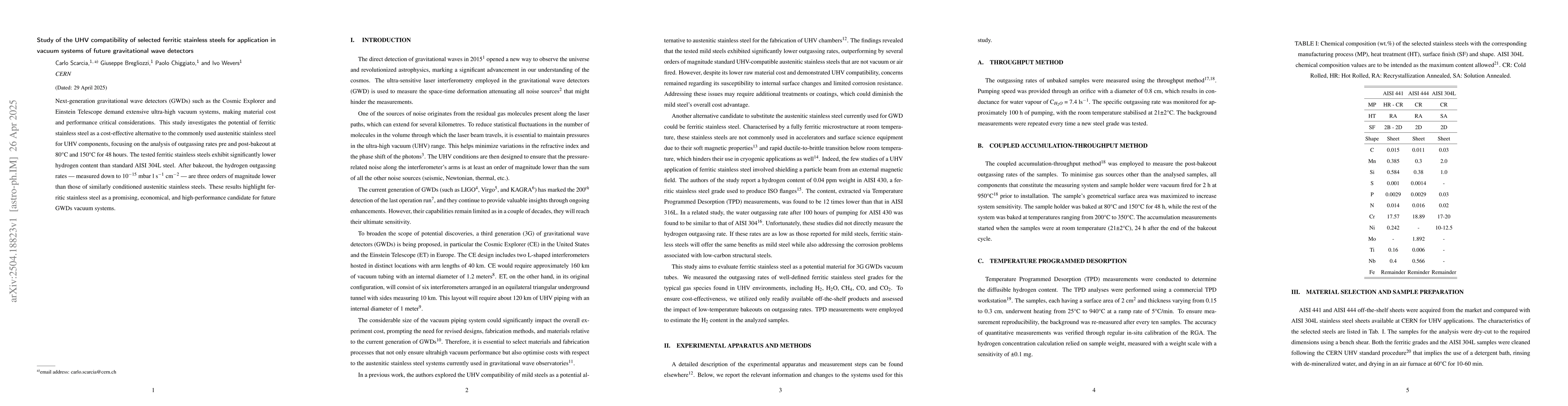 Thumbnail for Study of the UHV compatibility of selected ferritic stainless steels for
  application in vacuum systems of future gravitational wave detectors
